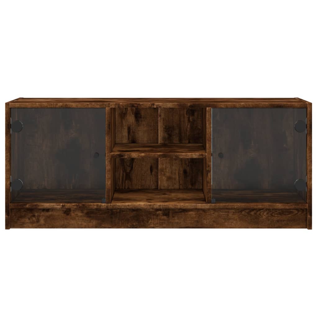 Modern Wooden TV Tele Stand Unit Cabinet With Glass Doors & Storage Wood