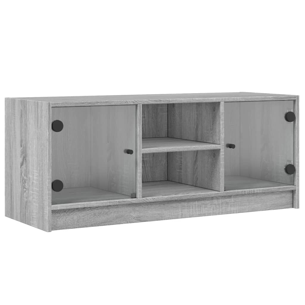 Modern Wooden TV Tele Stand Unit Cabinet With Glass Doors & Storage Wood
