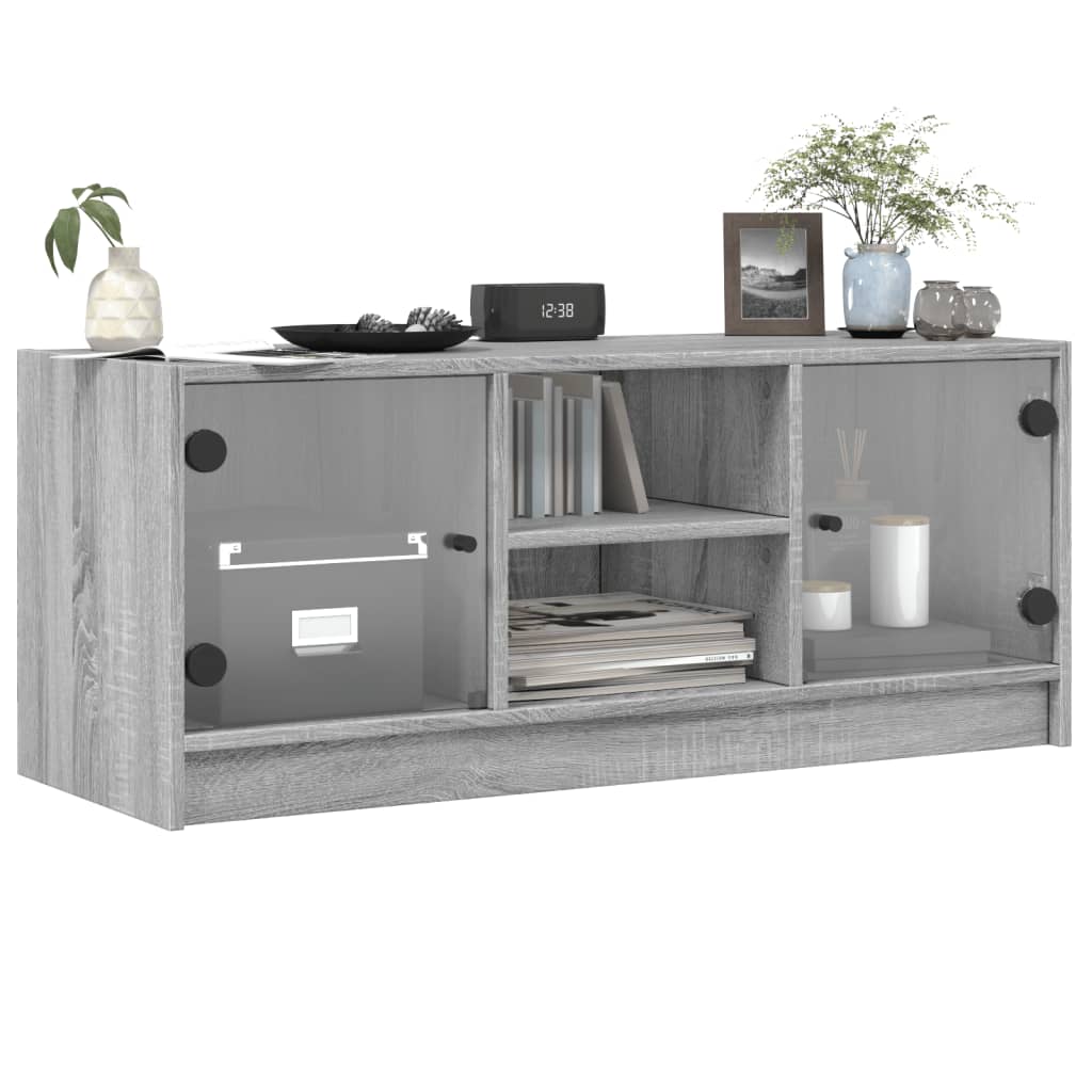 Modern Wooden TV Tele Stand Unit Cabinet With Glass Doors & Storage Wood