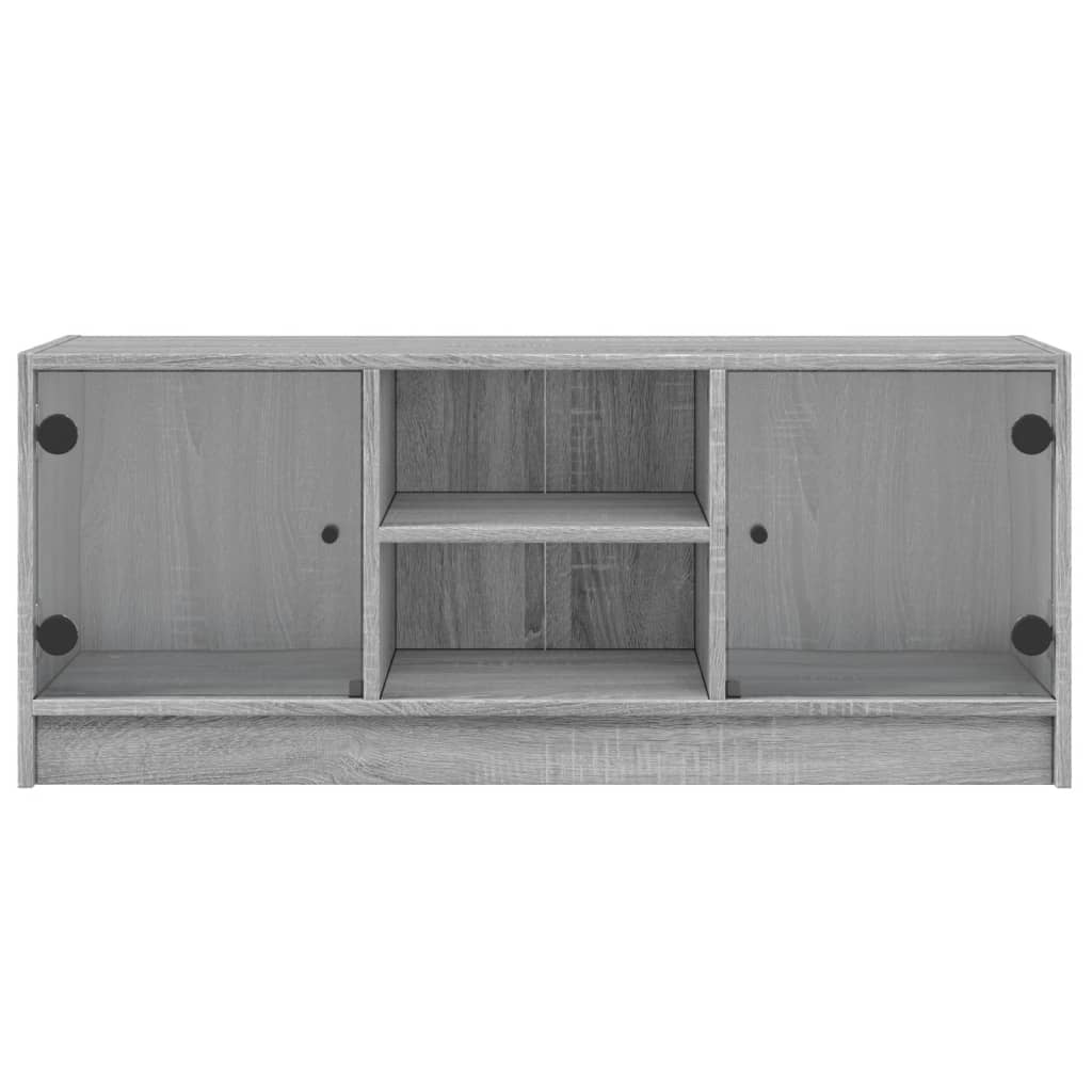 Modern Wooden TV Tele Stand Unit Cabinet With Glass Doors & Storage Wood