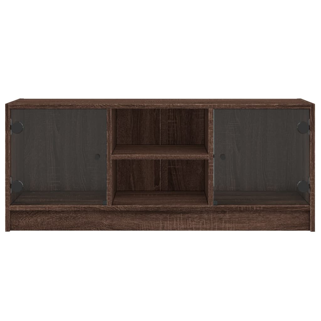 Modern Wooden TV Tele Stand Unit Cabinet With Glass Doors & Storage Wood