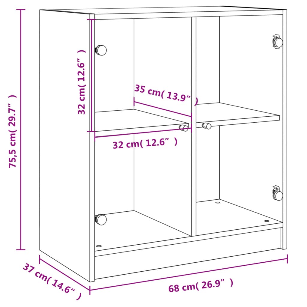 Side Cabinet with Glass Doors Concrete Grey 68x37x75.5 cm
