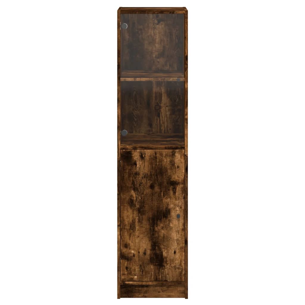 Highboard with Glass Door Smoked Oak 35x37x142 cm