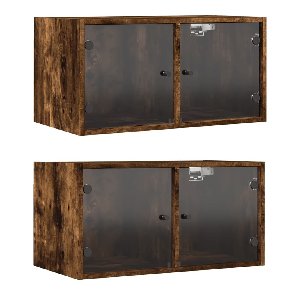 Wall Cabinets with Glass Doors 2 pcs Smoked Oak 68.5x37x35 cm