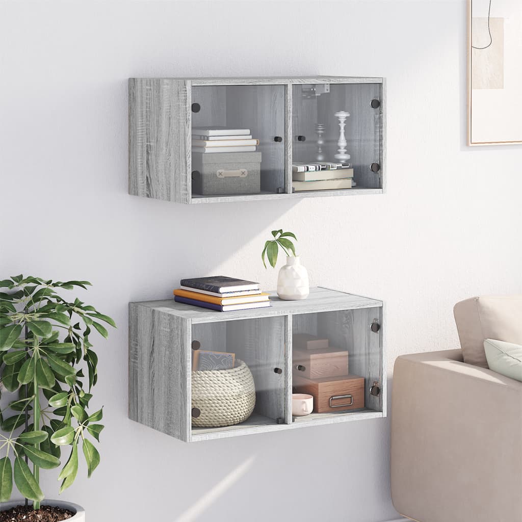Wall Cabinets with Glass Doors 2 pcs Grey Sonoma 68.5x37x35 cm
