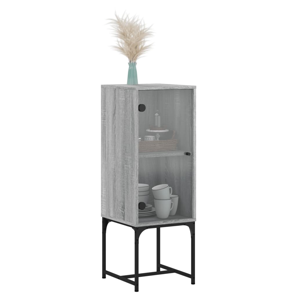 Side Cabinet with Glass Doors Grey Sonoma 35x37x100 cm