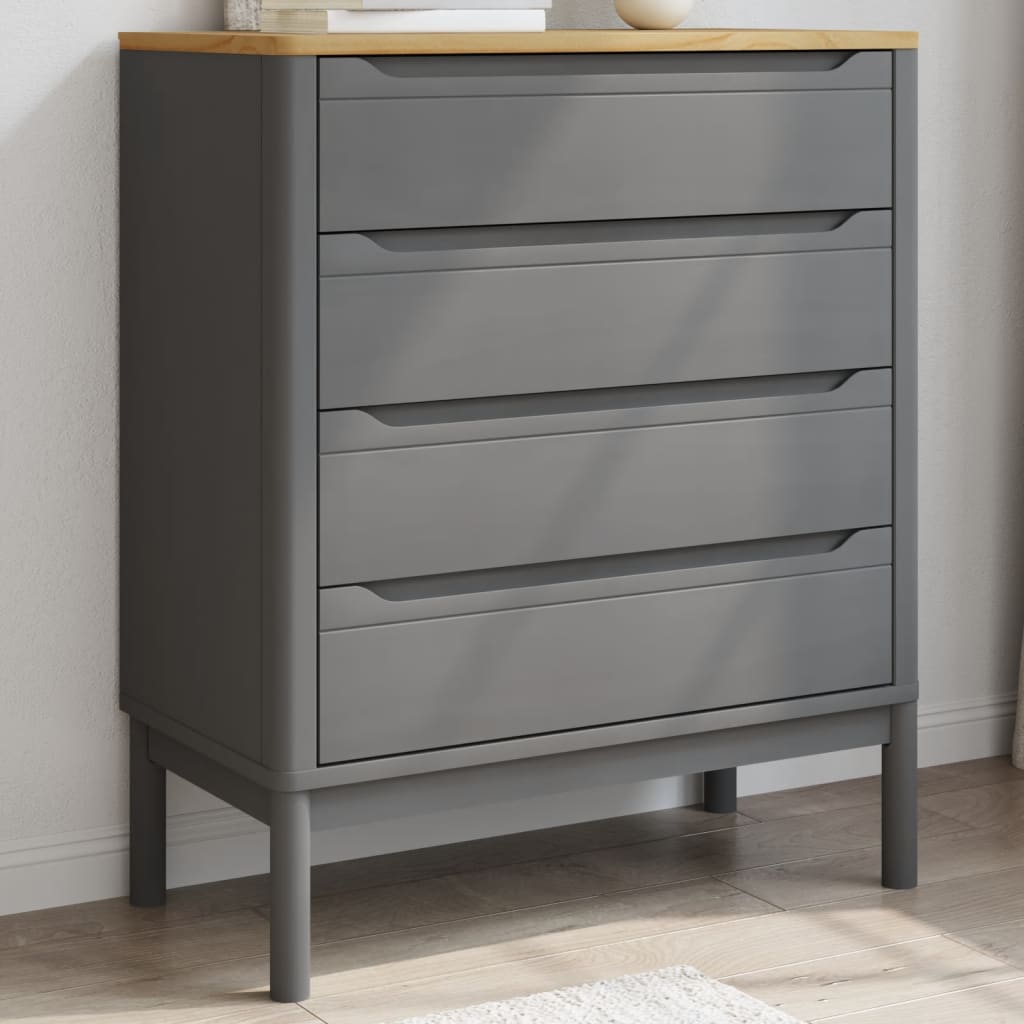 Chest of Drawers FLORO Grey cm Solid Wood Pine
