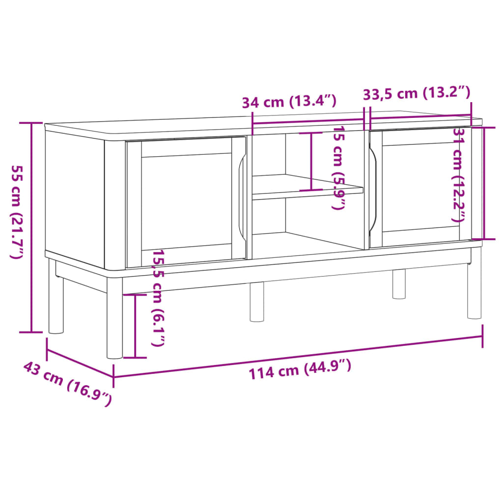 TV Cabinet FLORO Grey 114x43x55 cm Solid Pine Wood