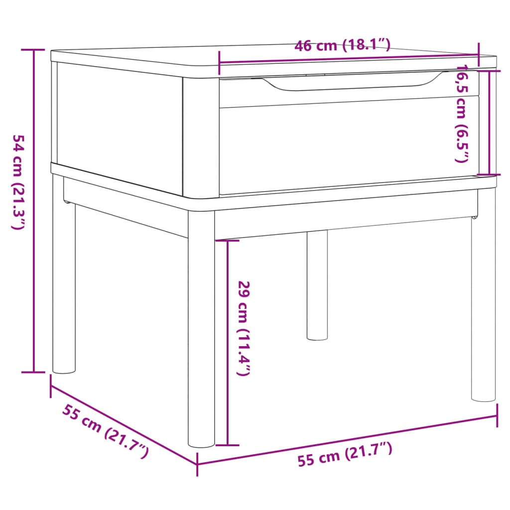 Lamp Table FLORO Wax Brown 55x55x54 cm Solid Wood Pine
