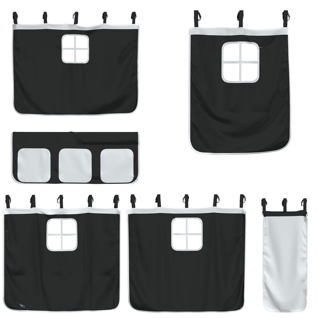 Kids' Loft Bed with Curtains without Mattress White&Black 80x200cm