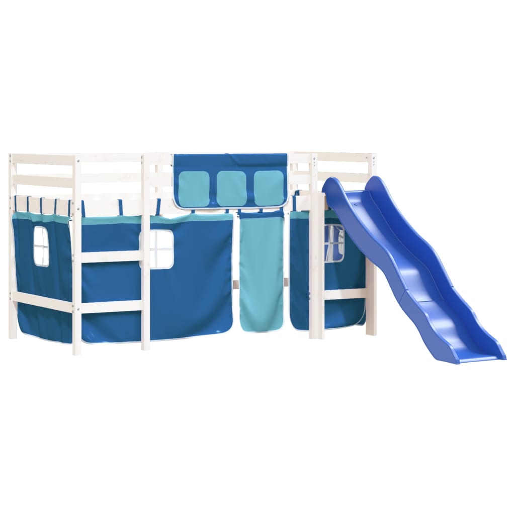 Kids' Loft Bed with Curtains without Mattress Blue 80x200 cm