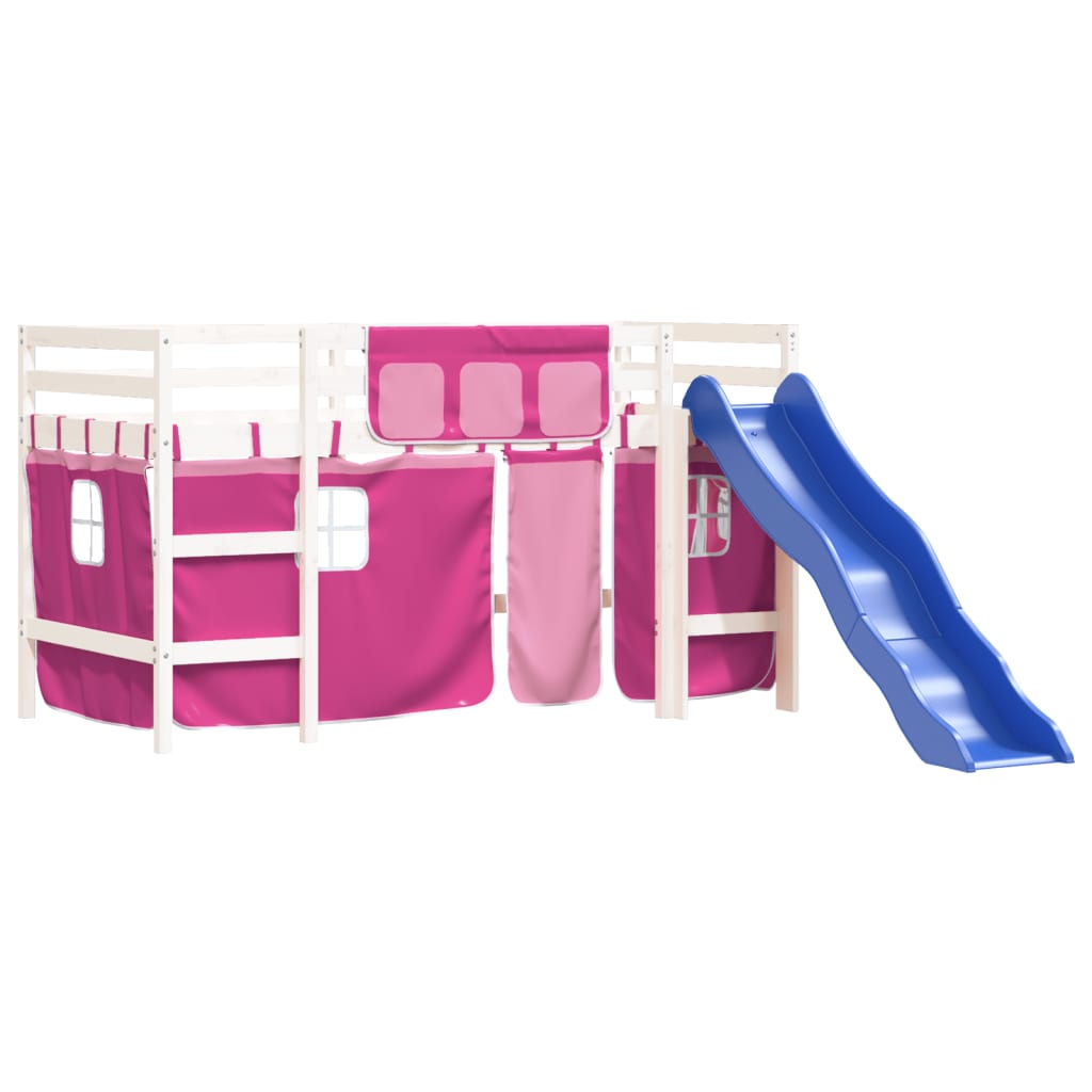 Kids' Loft Bed with Curtains without Mattress Pink 80x200 cm