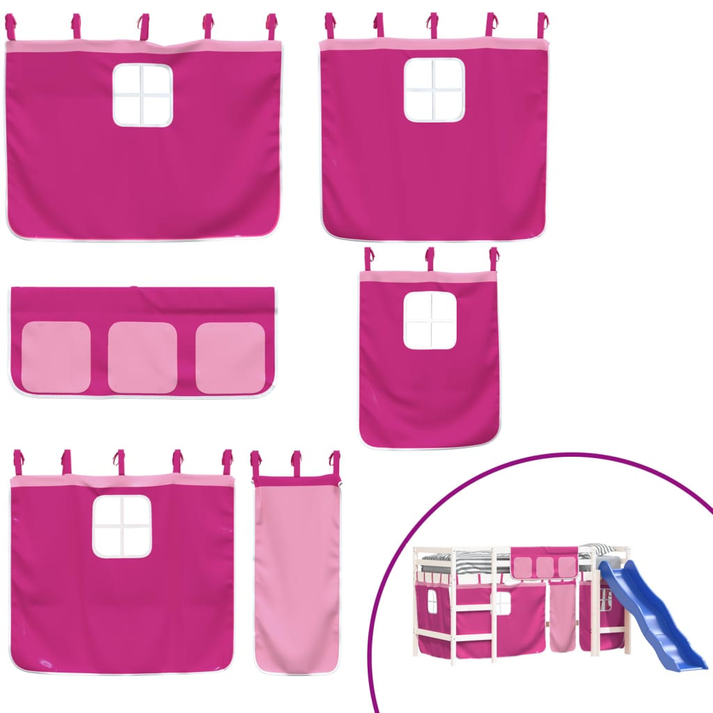 Kids' Loft Bed with Curtains without Mattress Pink 80x200 cm