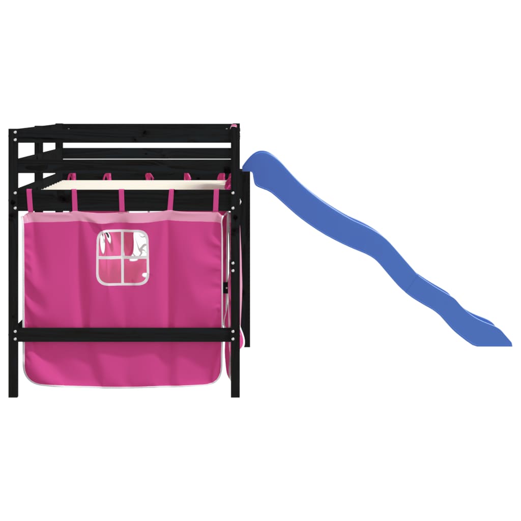 Kids' Loft Bed with Curtains without Mattress Pink 80x200 cm