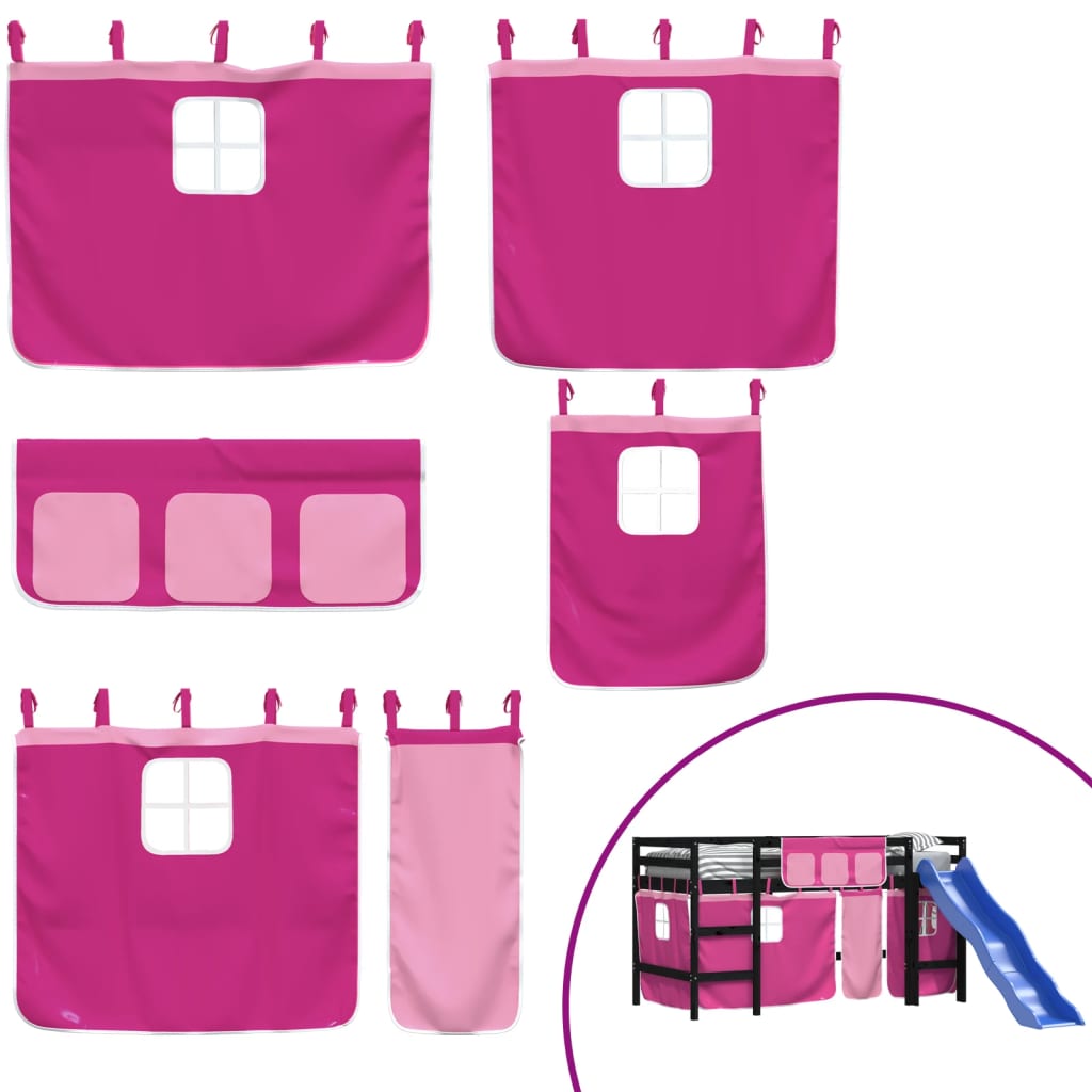 Kids' Loft Bed with Curtains without Mattress Pink 80x200 cm