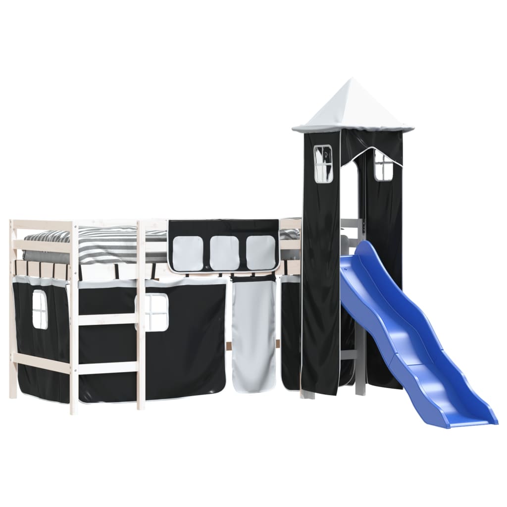 Kids' Loft Bed with Tower without Mattress White&Black 80x200cm