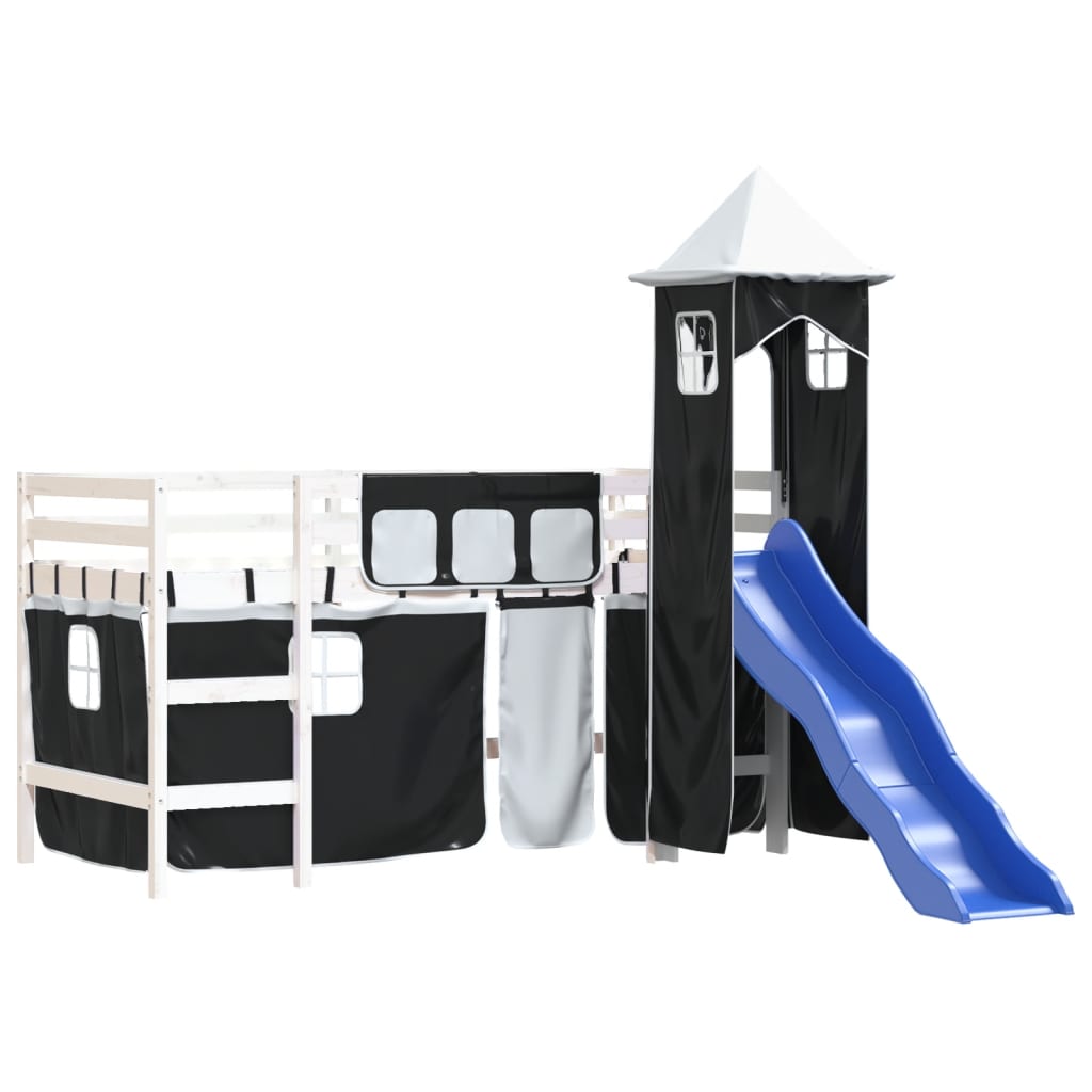 Kids' Loft Bed with Tower without Mattress White&Black 80x200cm