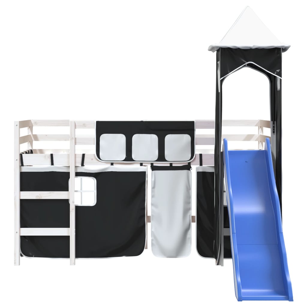 Kids' Loft Bed with Tower without Mattress White&Black 80x200cm