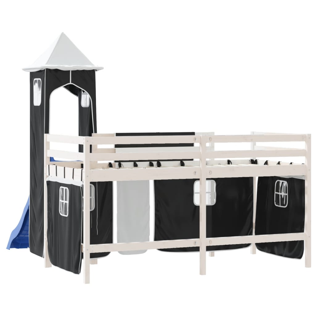 Kids' Loft Bed with Tower without Mattress White&Black 80x200cm