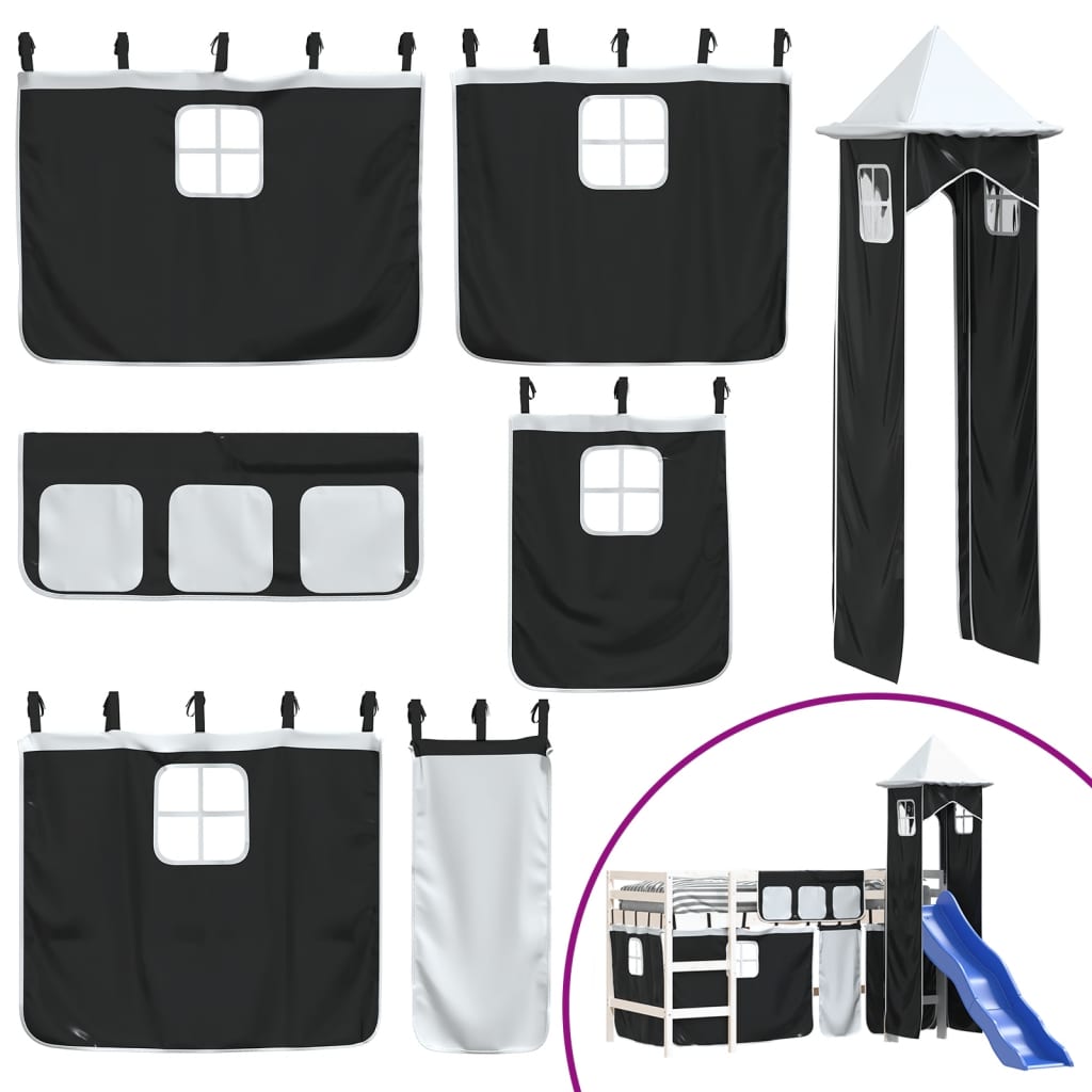 Kids' Loft Bed with Tower without Mattress White&Black 80x200cm