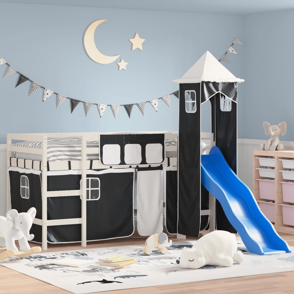 Kids' Loft Bed with Tower without Mattress White&Black 80x200cm