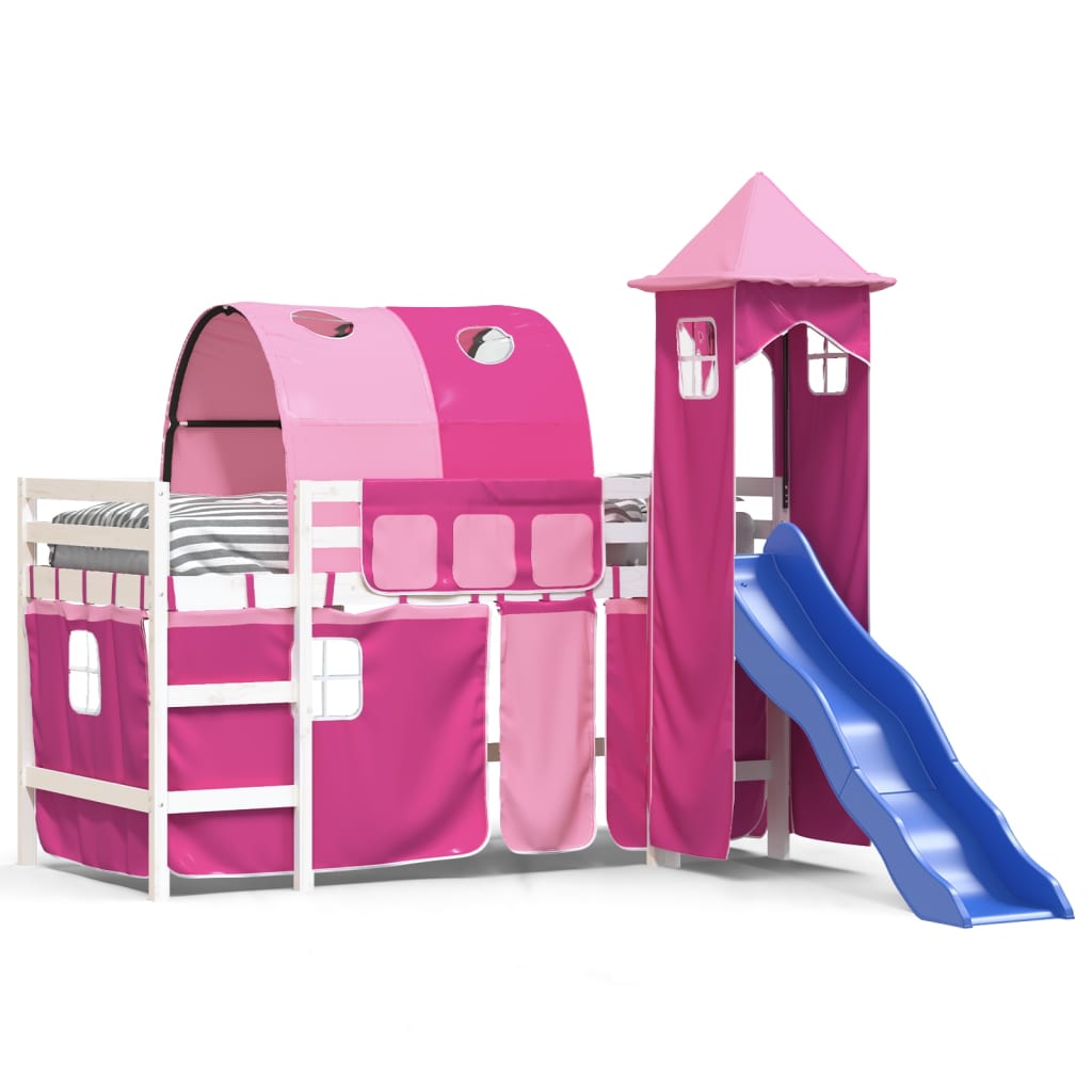 Kids' Loft Bed with Tower without Mattress Pink 80x200 cm