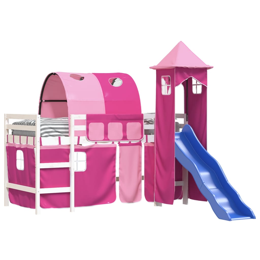Kids' Loft Bed with Tower without Mattress Pink 80x200 cm
