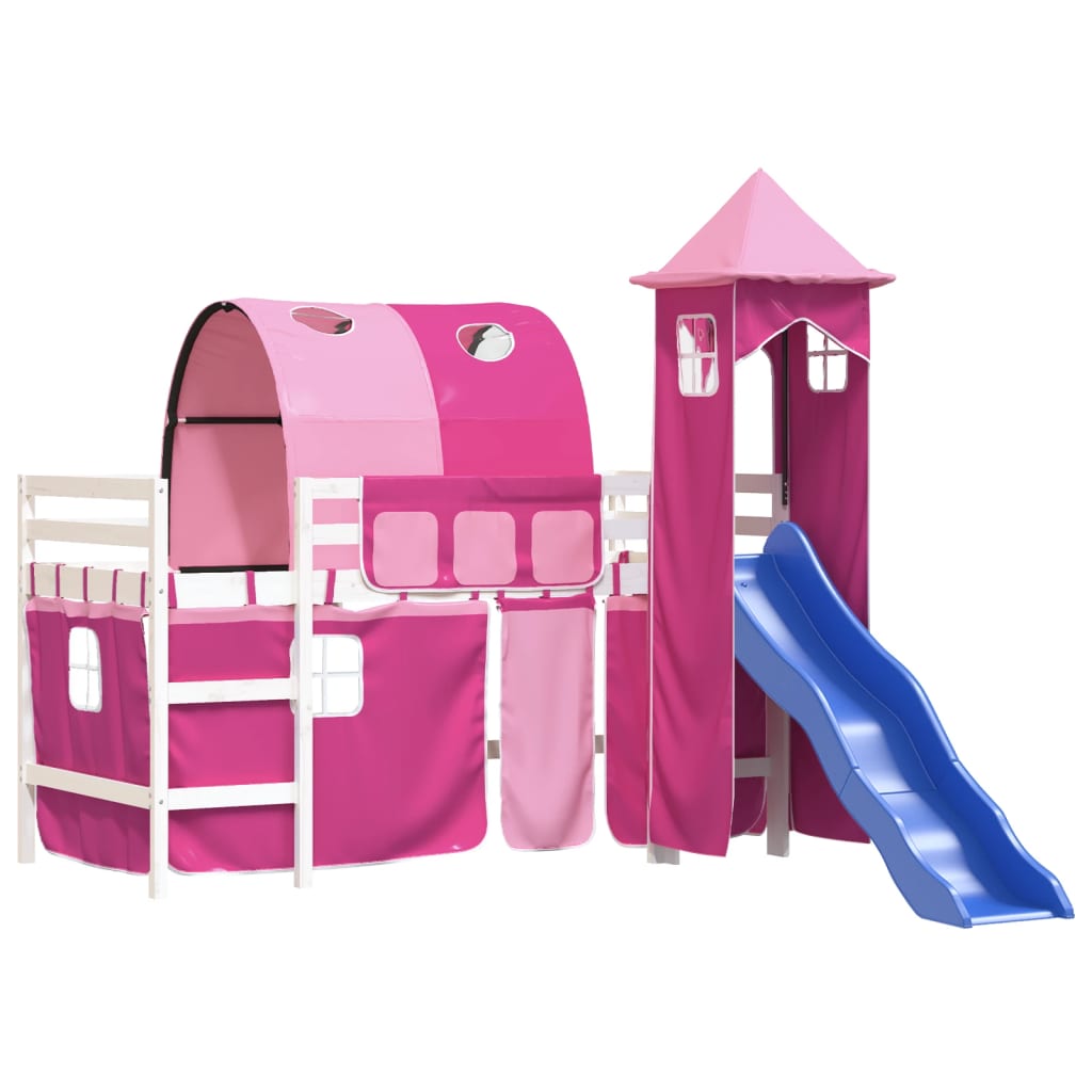 Kids' Loft Bed with Tower without Mattress Pink 80x200 cm