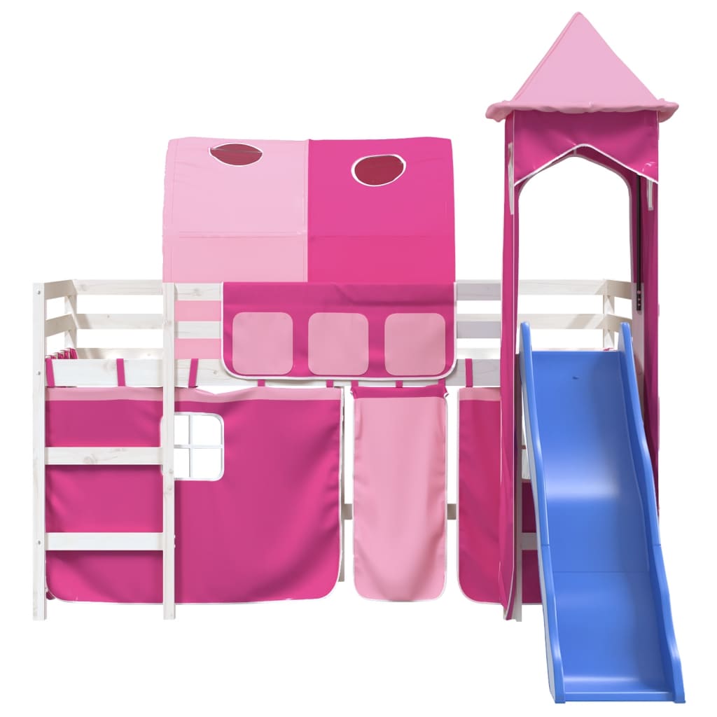Kids' Loft Bed with Tower without Mattress Pink 80x200 cm
