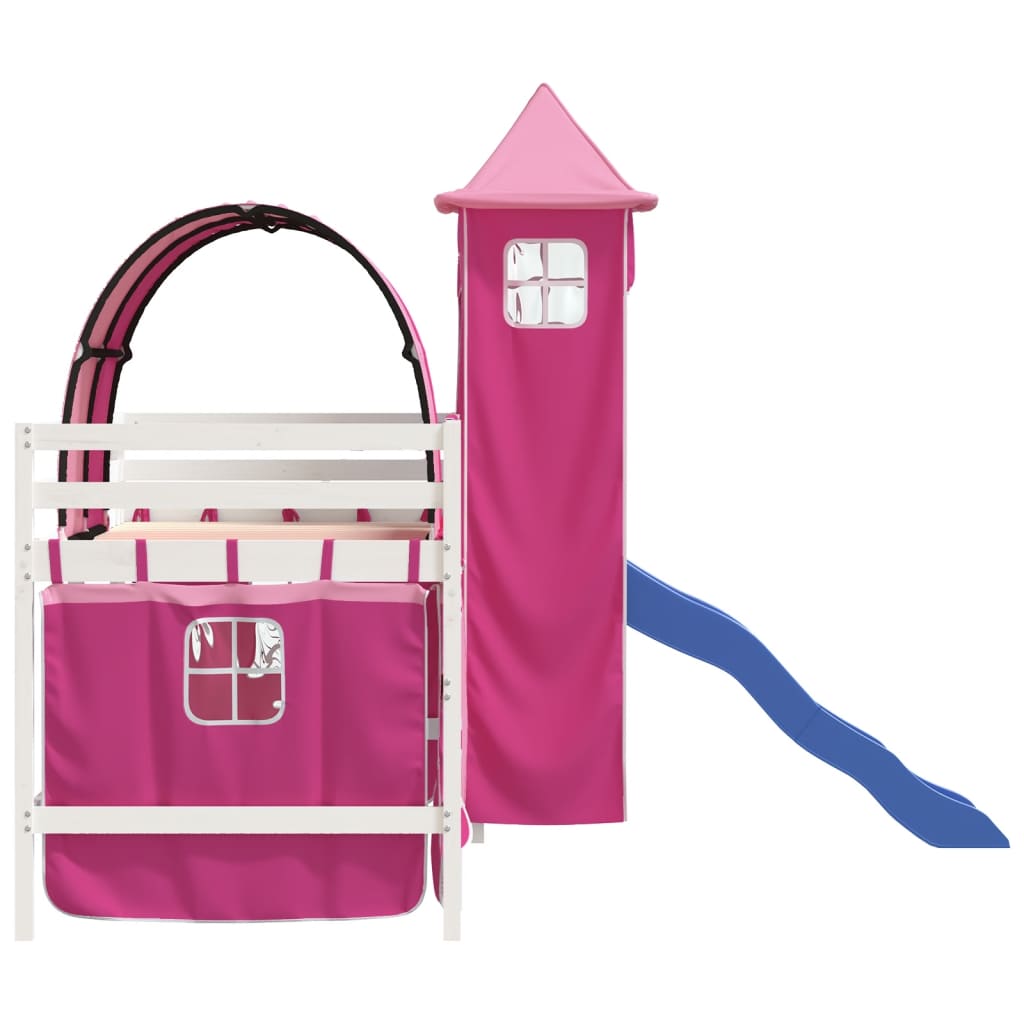 Kids' Loft Bed with Tower without Mattress Pink 80x200 cm
