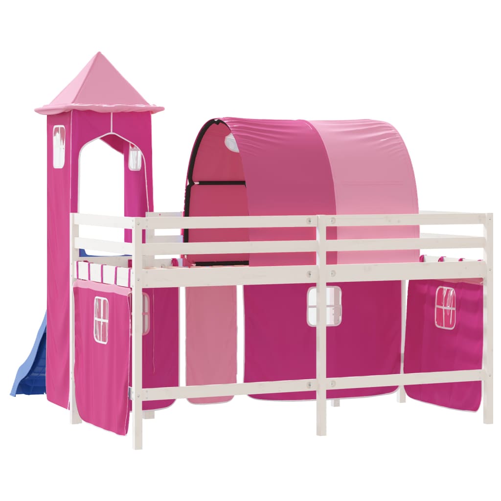 Kids' Loft Bed with Tower without Mattress Pink 80x200 cm