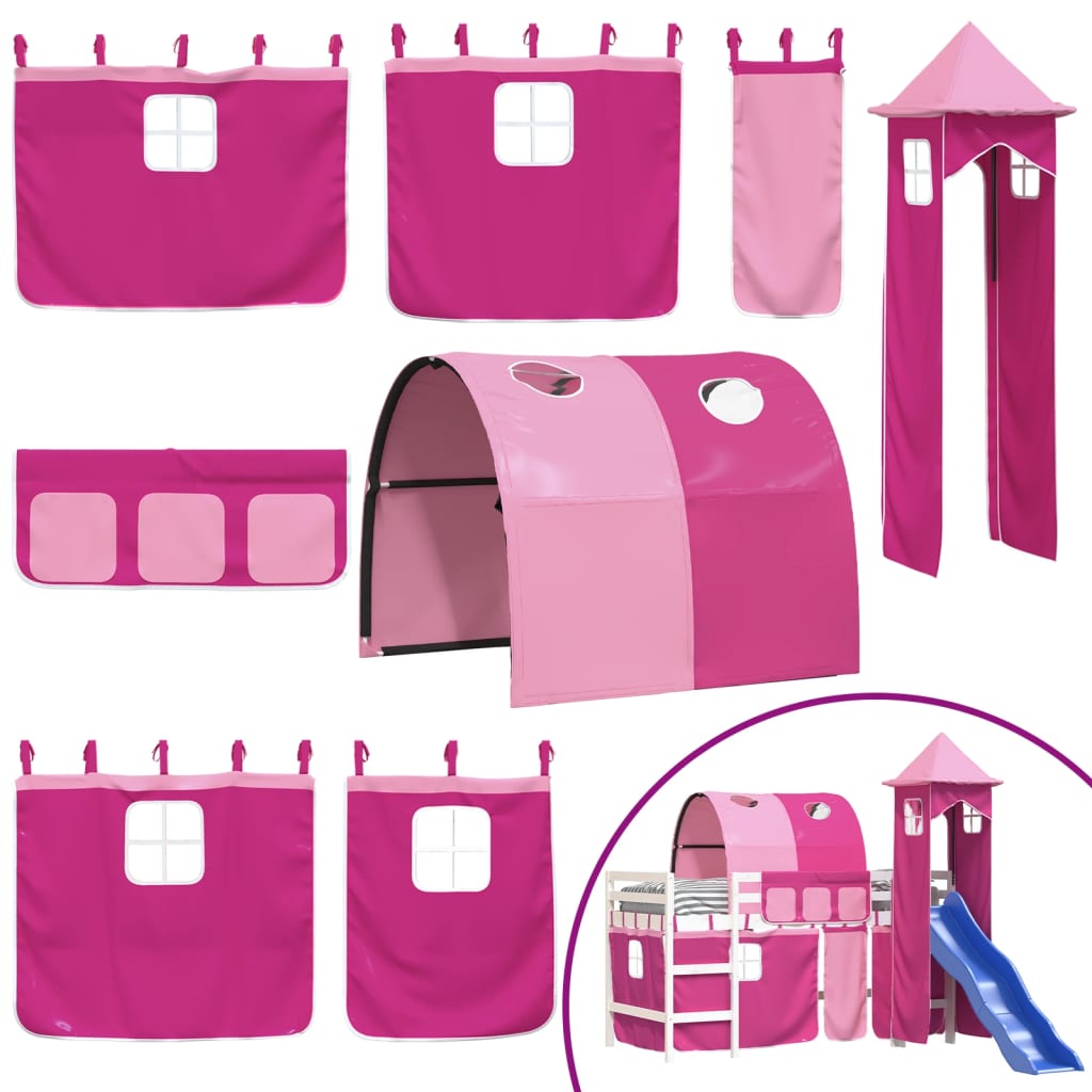 Kids' Loft Bed with Tower without Mattress Pink 80x200 cm