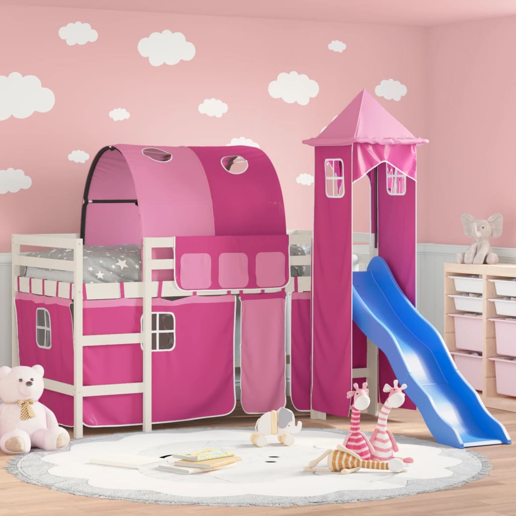 Kids' Loft Bed with Tower without Mattress Pink 80x200 cm