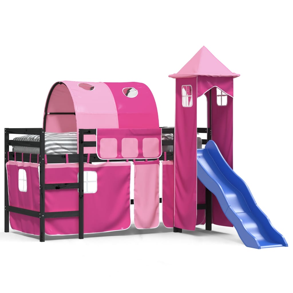 Kids' Loft Bed with Tower without Mattress Pink 80x200 cm