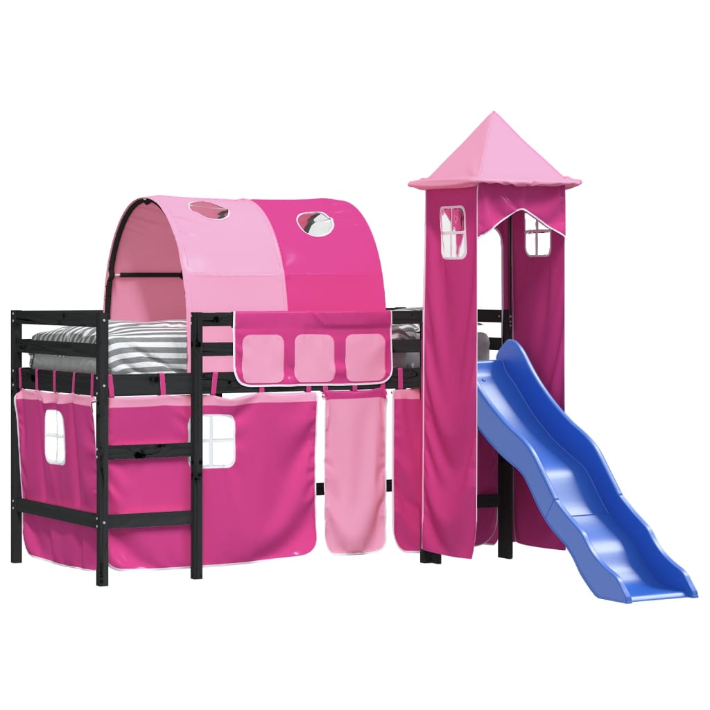 Kids' Loft Bed with Tower without Mattress Pink 80x200 cm