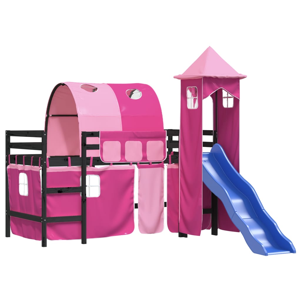 Kids' Loft Bed with Tower without Mattress Pink 80x200 cm
