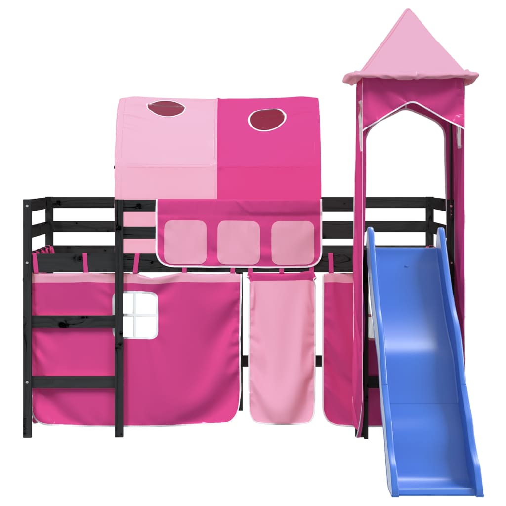 Kids' Loft Bed with Tower without Mattress Pink 80x200 cm