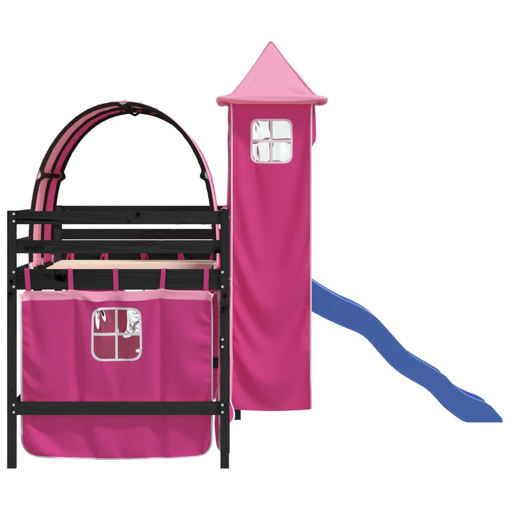 Kids' Loft Bed with Tower without Mattress Pink 80x200 cm
