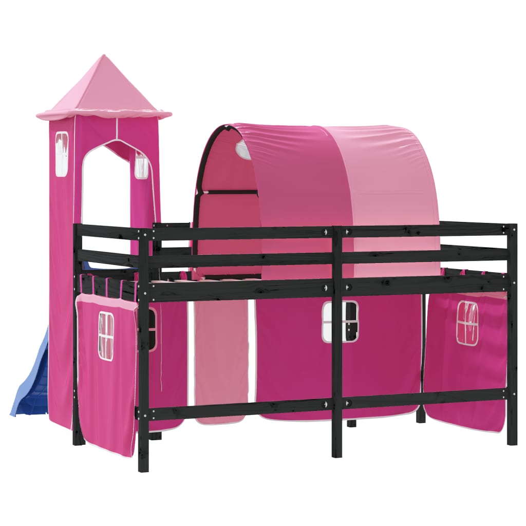 Kids' Loft Bed with Tower without Mattress Pink 80x200 cm