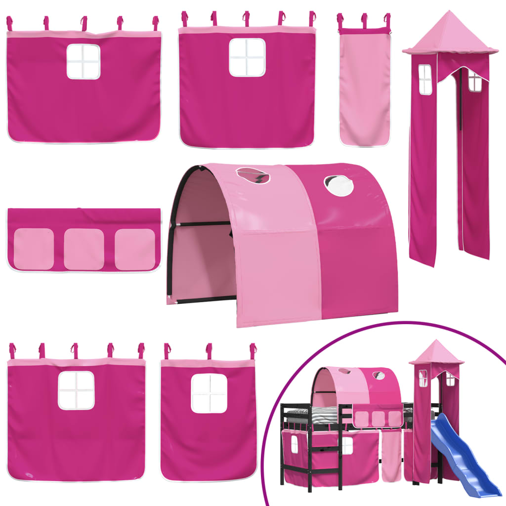 Kids' Loft Bed with Tower without Mattress Pink 80x200 cm