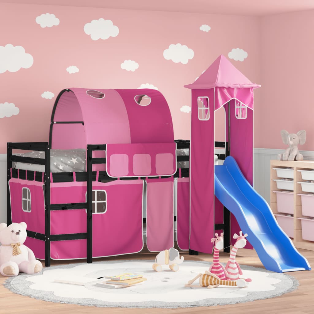Kids' Loft Bed with Tower without Mattress Pink 80x200 cm