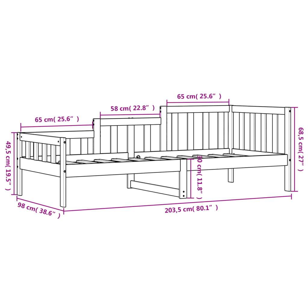 Day Bed without Mattress White 90x200 cm Solid Wood Pine
