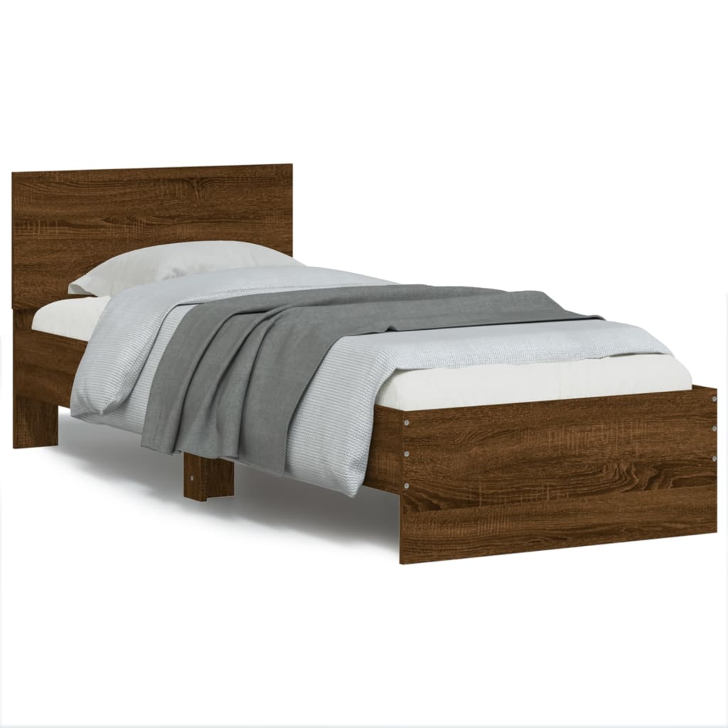 Bed Frame without Mattress with Headboard Brown Oak 90x190 cm Single