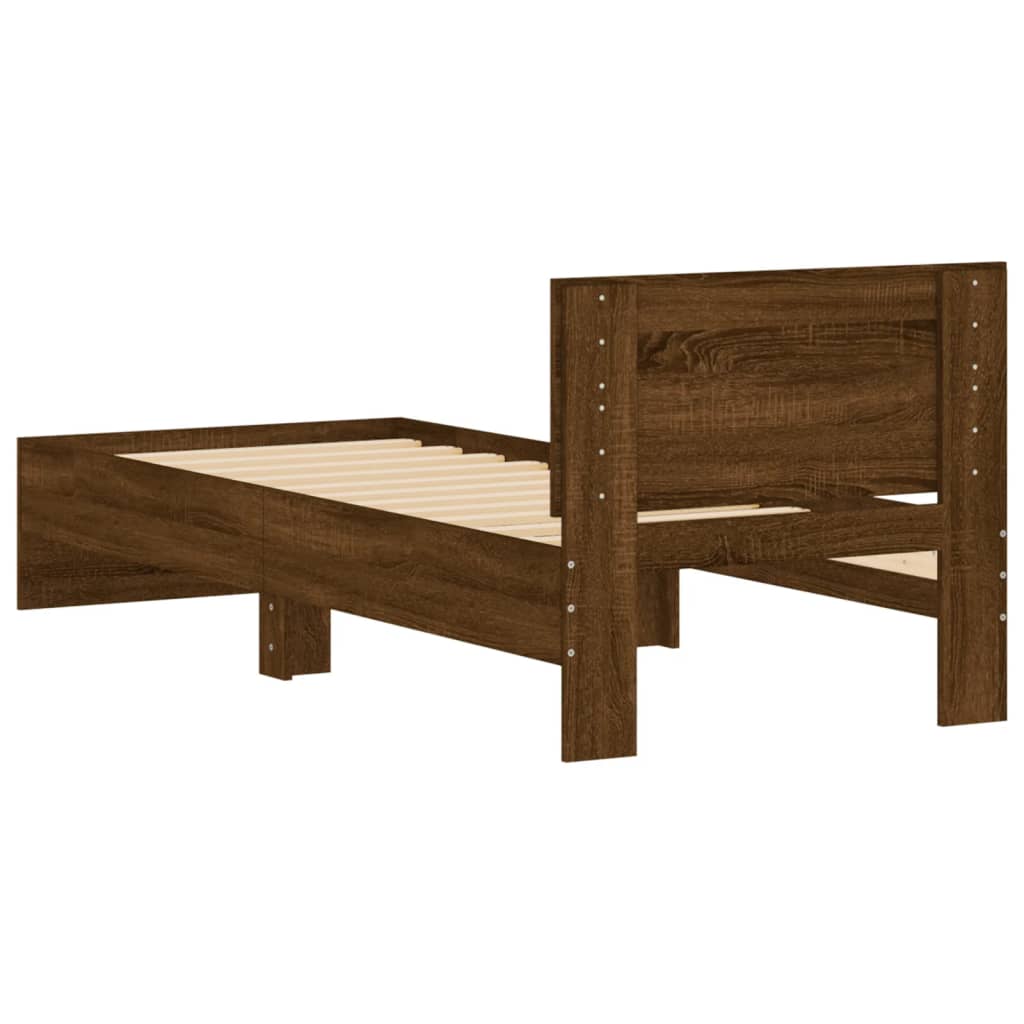 Bed Frame without Mattress with Headboard Brown Oak 90x190 cm Single
