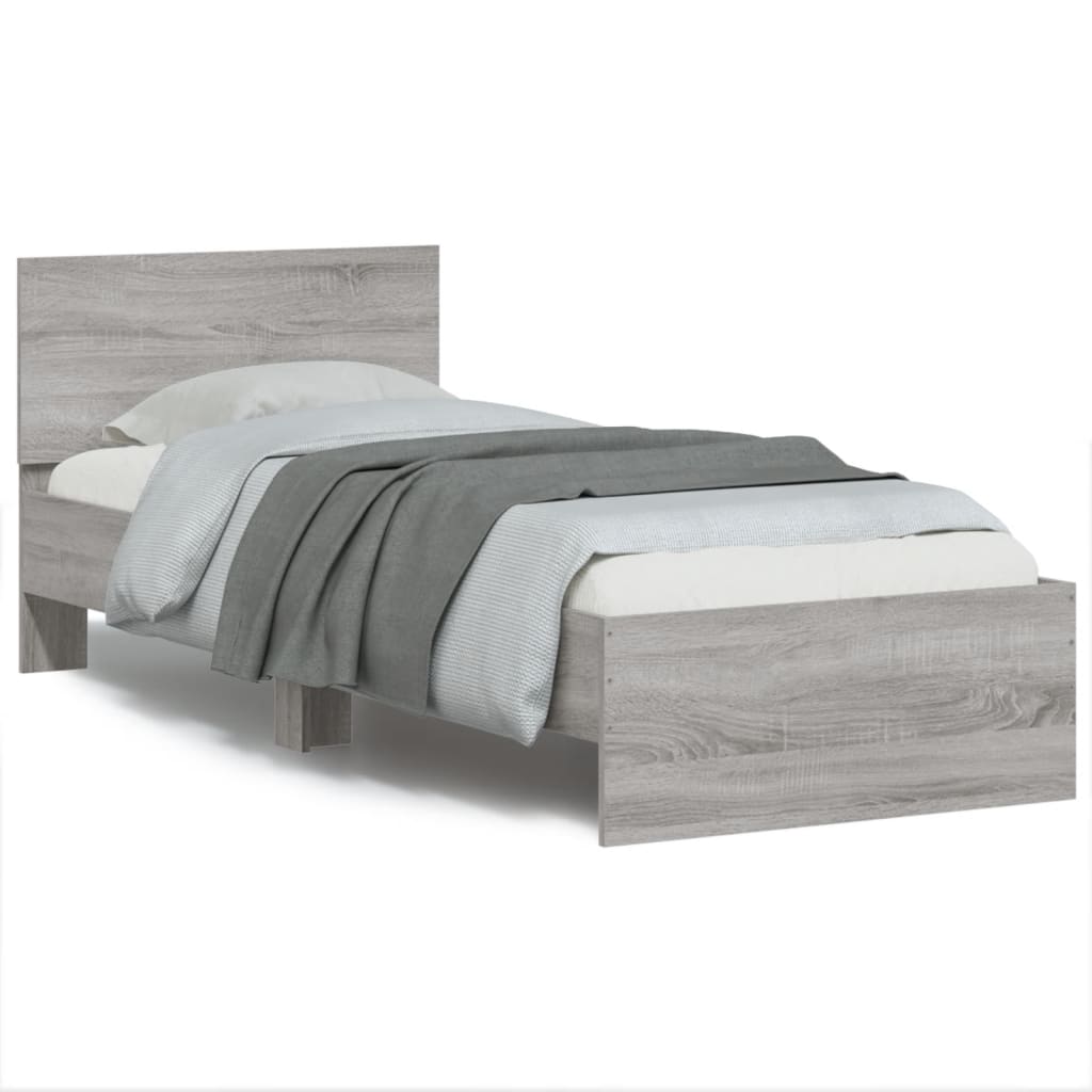 Bed Frame without Mattress with Headboard Grey Sonoma 75x190 cm Small Single
