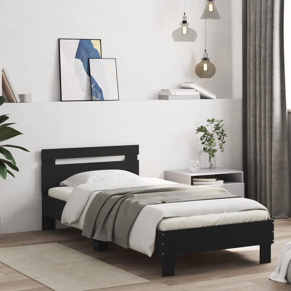 Bed Frame without Mattress with LED Lights Black 90x200 cm