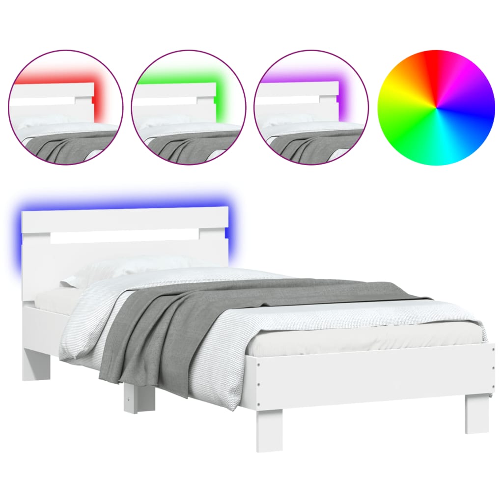 Modern Wooden Single Size 90cm Bed Frame Base With LED Lights & Headboard Wood