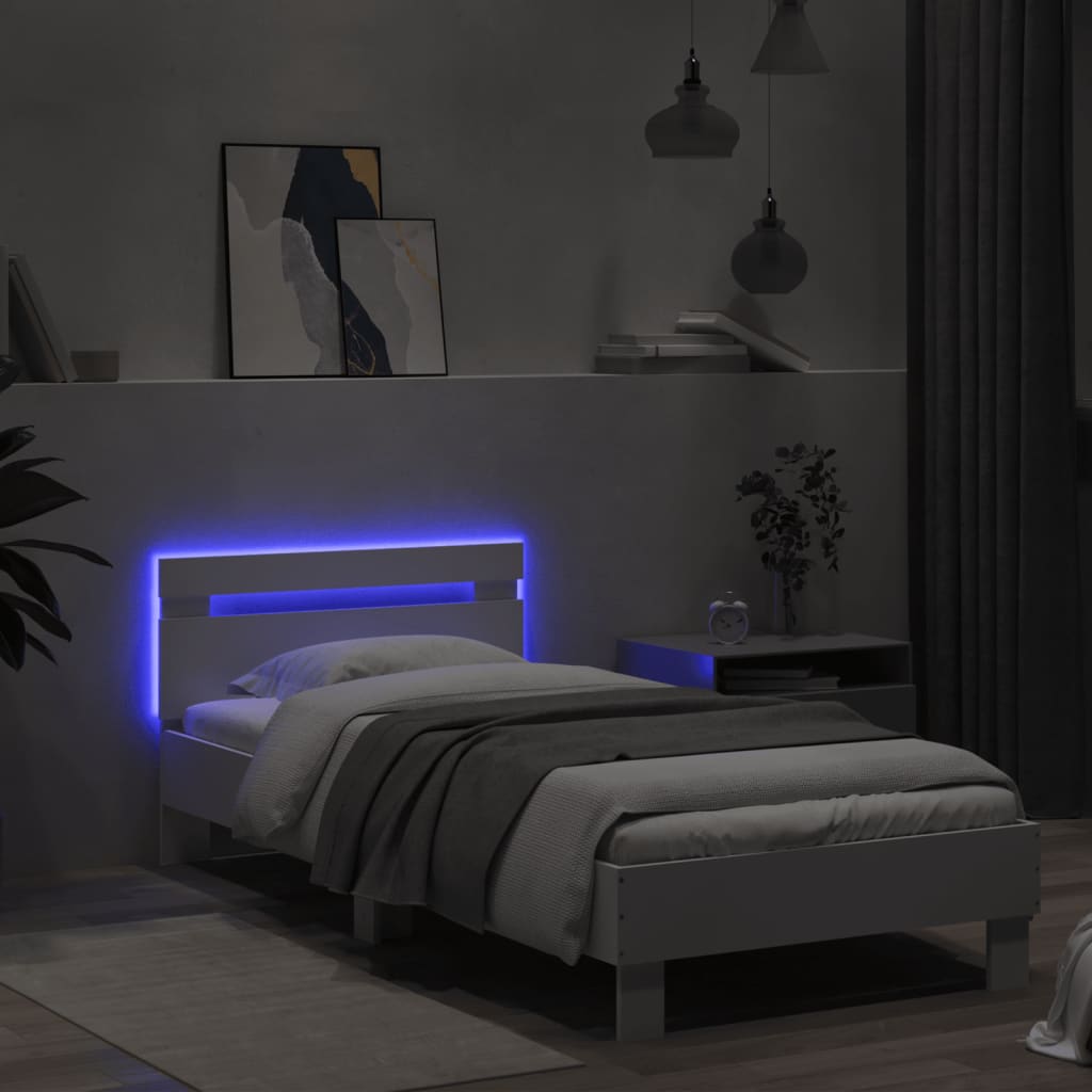 Modern Wooden Single Size 90cm Bed Frame Base With LED Lights & Headboard Wood