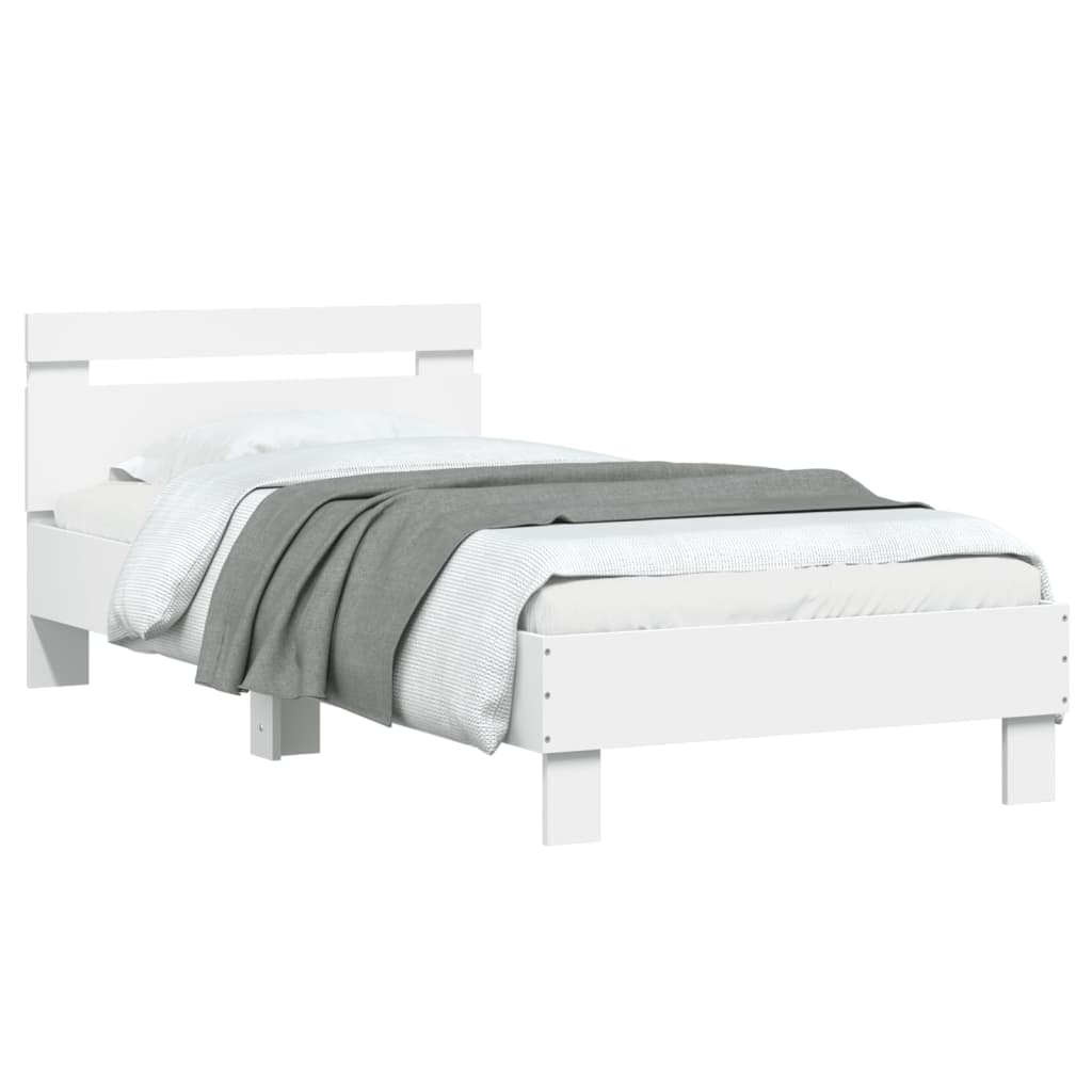 Modern Wooden Single Size 90cm Bed Frame Base With LED Lights & Headboard Wood