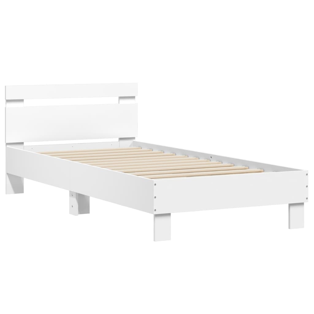 Modern Wooden Single Size 90cm Bed Frame Base With LED Lights & Headboard Wood